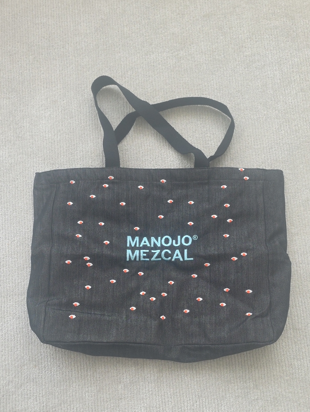 Monojo Mezcal Black Canvas Tote Bag, Lined With Inner Zip Pocket